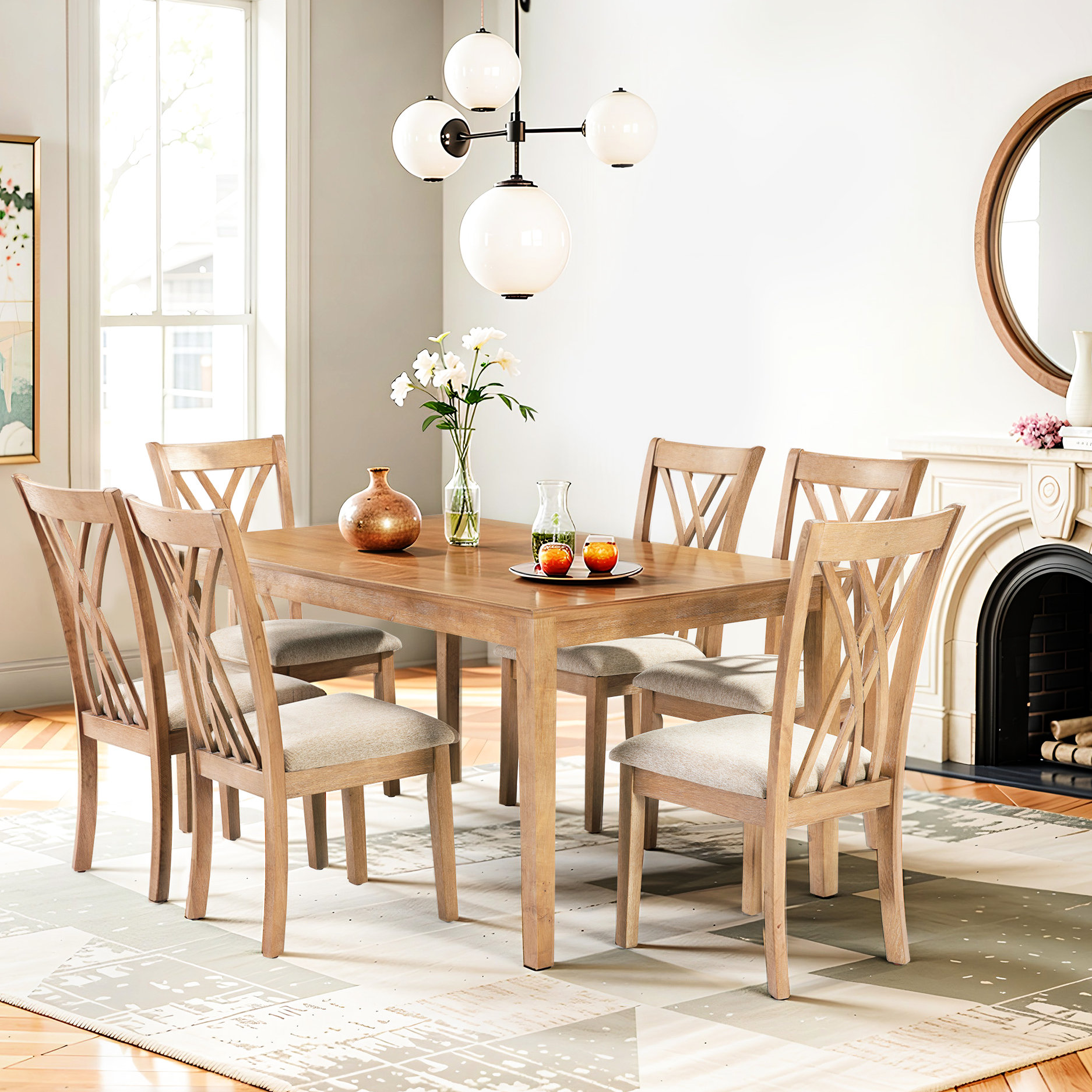 Gracie Oaks 60" X 36" Dining Table With 6 Chairs, Slip, Wood ...